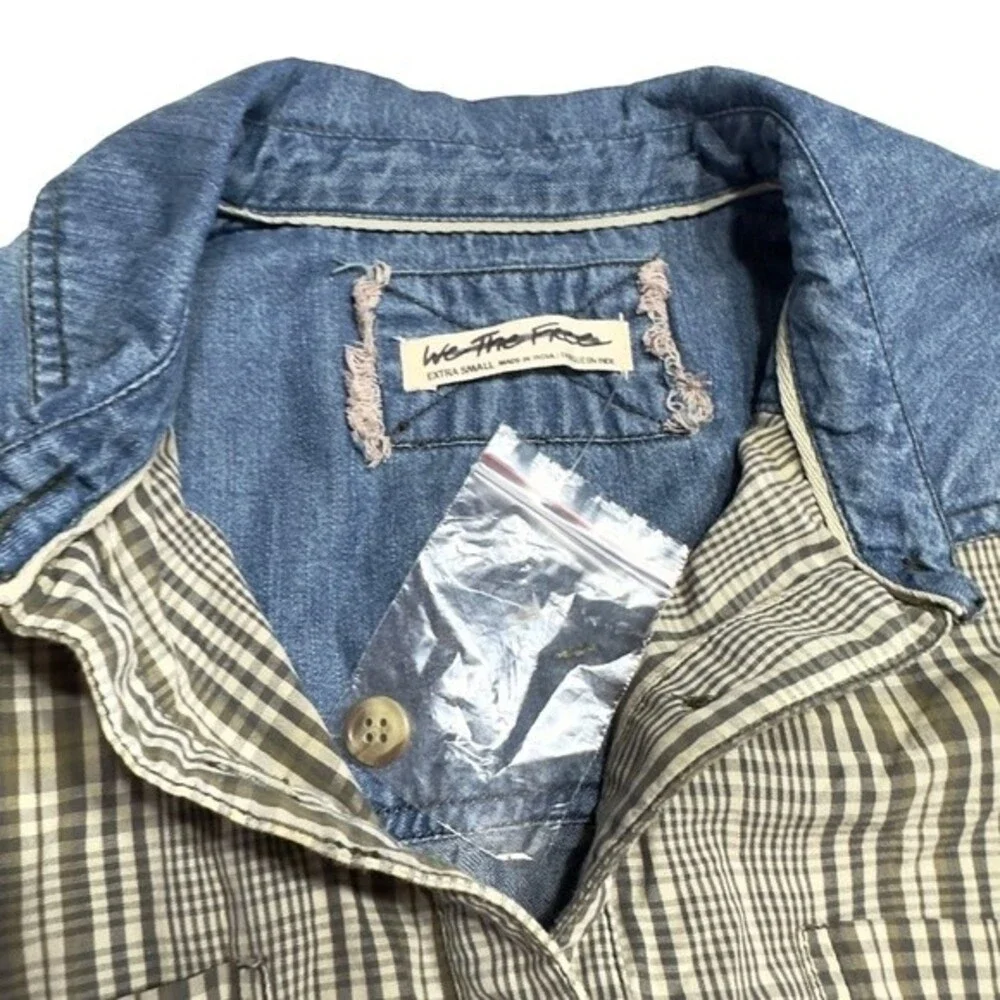 FREE PEOPLE RUNAWAY PLAID AND DENIM TOP SIZE XS - Picture 11 of 11